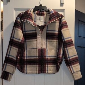 Alpine Women's Fleece Pullover- Cream, Purple, and Blue Plaid